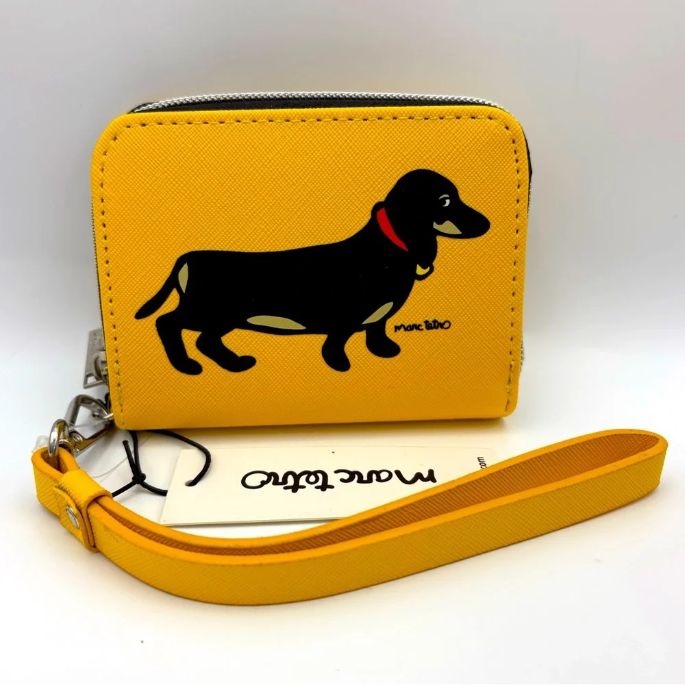 Marc Tetro Dachshund Dog Yellow Zipper Wallet NWT